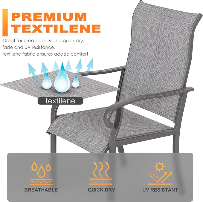 NUU GARDEN Patio Dining Chairs Set of 2, All Weather Textilene Patio Chairs,Powder-Coated Metal Frame Outdoor Patio Bistro Dining Chairs for Lawn Garden Backyard, Light Gray - Image 5
