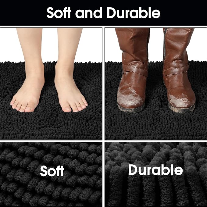 HOMEIDEAS Doormat Indoor Entrance, 48"x30", Highly Absorbent Chenille Large Muddy Dog Washable Non Slip Front Welcome Door Mat for Entryway, Black - Image 4