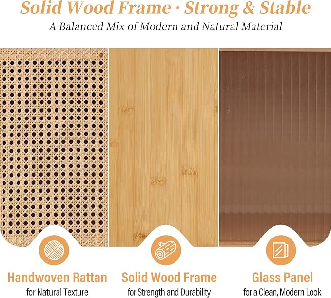 Tiita Rattan TV Stand for 55 60 Inch TV, Bamboo TV Cabinet with 2 Drawers, Boho Entertainment Center with Adjustable Shelf, Mid Century Modern Media Console for Bedroom, Living Room, Study - Image 6