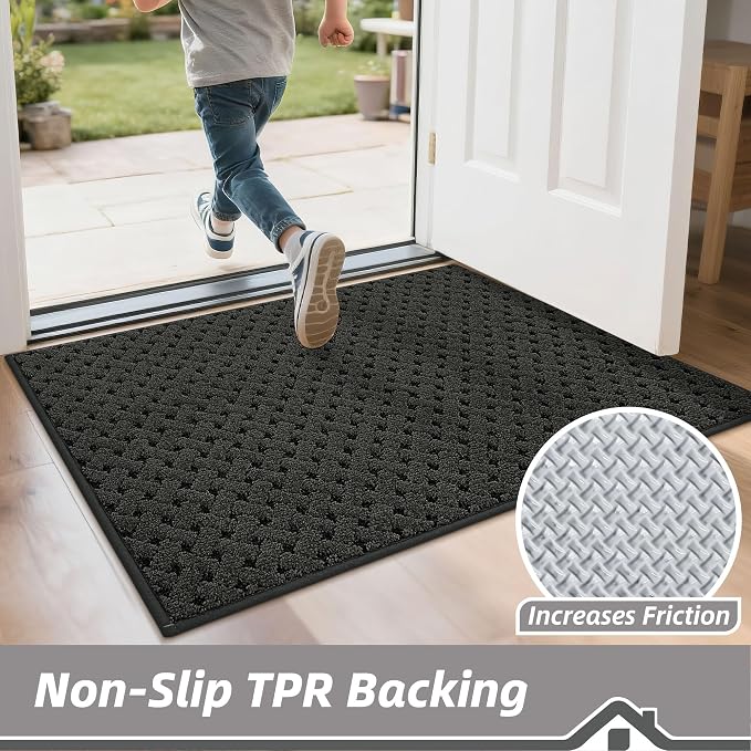 BEQHAUSE Dirt Trapper Door Mat Non-Slip Entryway Rugs Stain Resistant Absorbent Dog Doormats Woven-Look Washable Welcome Floor Doormat For Front Back Door, Dirty Wet Shoes & Paws, 32" x 48", Dark Grey - Image 4