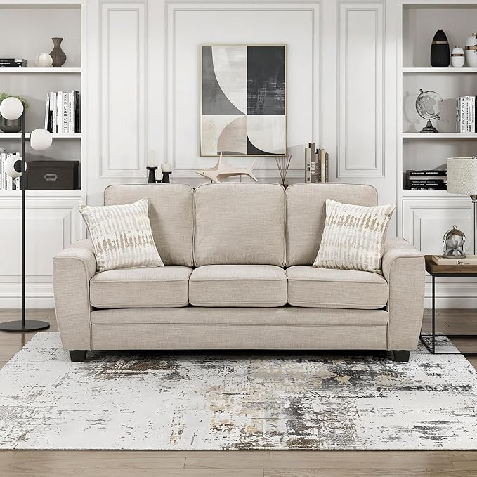 Lexicon Chenille Fabric Upholstered Sofa with 2 Pillows, with Track Arms, Reversible Back and Seat Cushions, Removable Cushion Covers, Comfy Couch for Living Room/Office/Waiting Room, Taupe