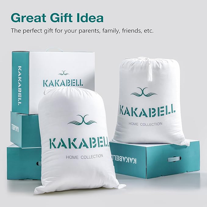 KAKABELL Pinch Pleat Goose Down Feathers Fiber Comforter Full/Queen Size All Season-Ultra Soft and Cozy Noiseless Duvet Insert with Egyptian Cotton Blend Cover,Fluffy Warm Comforter White,90"X90"