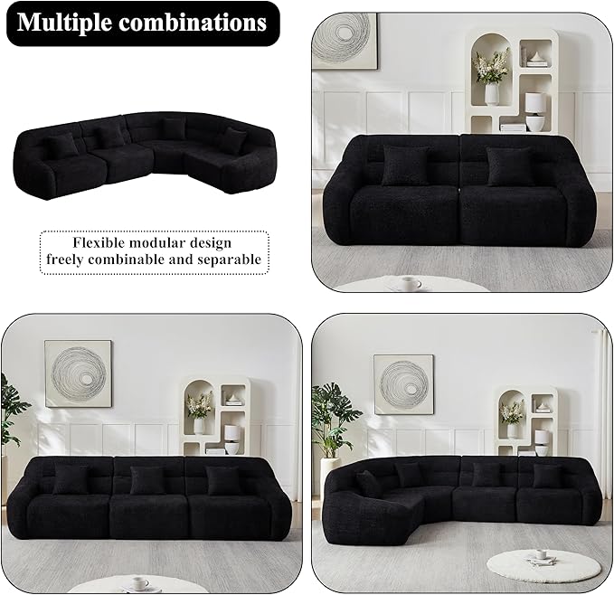 123-Inch Oversized Modular Compressed Sectional Couches 4 Pieces Modular Boneless Sofas with 4 Pillows,Modern Minimalist Corner Cloud Sofa Comfy Chenille Deep Seat Foam Couch