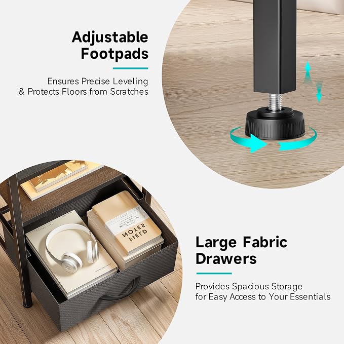 Lazzanto Night Stand Bedside Charger Bedroom - Nightstand with Charging Station & LED Light Strip, Night Stand with Storage Shelf & 3 Fabric Drawers, Morden End Table with U-S-B Ports & AC Outlets - Image 6