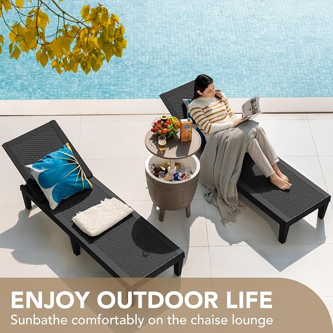 Devoko Outdoor Chaise Lounge Chair Set of 2 for Outside Pool Patio, Adjustable Waterproof Easy Assembly Chaise Lounge Outdoor (Black, Set of 2) - Image 5