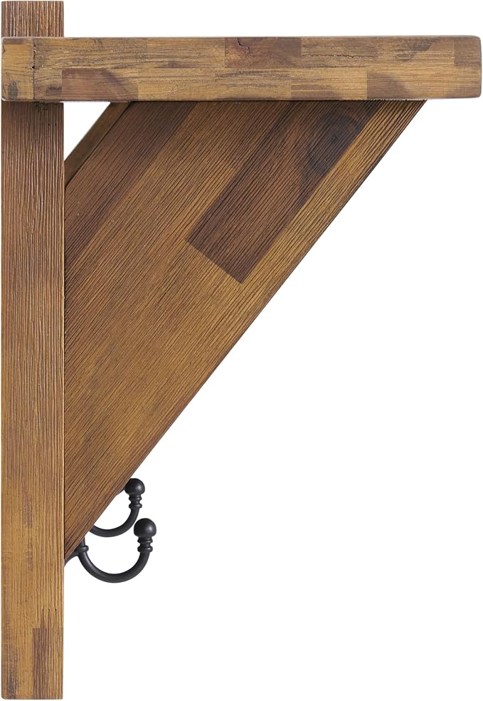 Alaterre Furniture Bethel Wall-Mounted Coat Rack with Shelf – Rustic Farmhouse 40-Inch Solid Wood Entryway Organizer with 5 Black Metal Double Hooks & Upper Storage Shelf (Natural Aged Brown) - Image 10