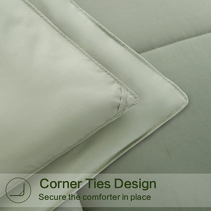 EASELAND California King Down Alternative Comforter - Quilted Duvet Insert for All Seasons, Soft Lightweight with Corner Tabs, Summer Winter Warm Bedding, Sage Green 96x104 Inches