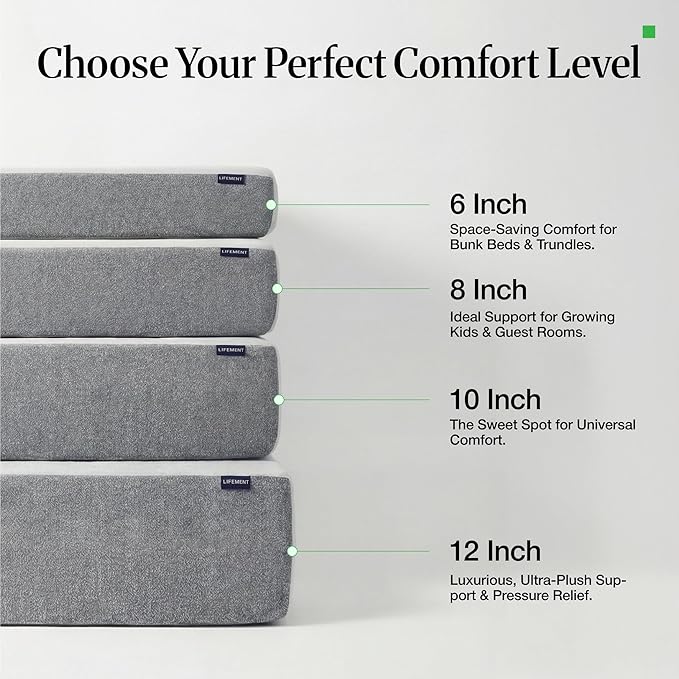 LIFEMENT Twin 12 Inch Graphite Memory Foam Mattress in a Box | Medium Firmness, Temperature Regulating, Fiberglass Free, CertiPUR-US & Oeko-TEX Certified Foam, 75''L x 38''W