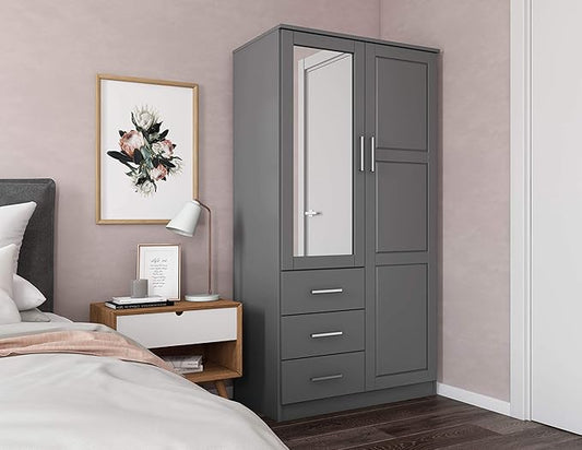 Palace Imports Metro 100% Solid Wood Wardrobe with Mirror, Gray, 37.75" w x 72" h x 20.75" d