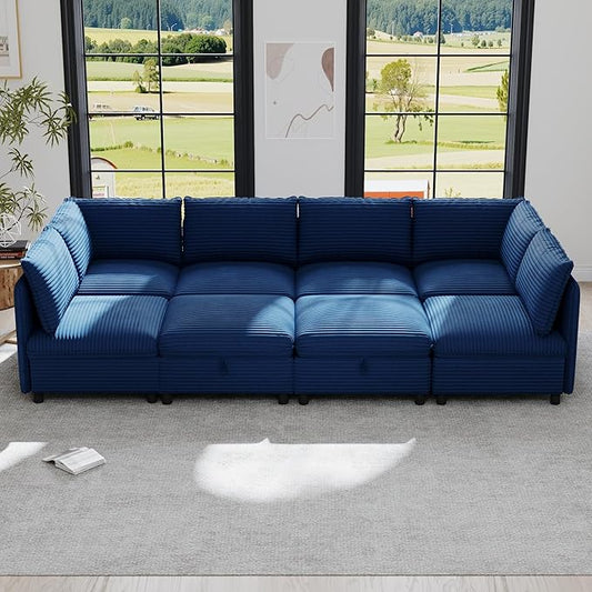 ERYE Modern Modular Storage Sectional Sofa, U/L Shaped Corduroy Modular Sofa Couch W/Movable Ottoman & Seat, 8 Seater Corduroy Upholstered Sofa Couch for Living Room