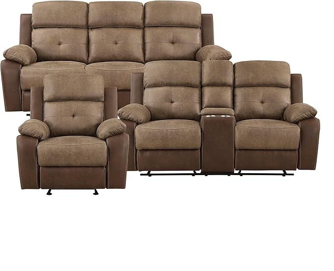 Lexicon Marianna 3-Piece Reclining Living Room Sofa Set, Brown