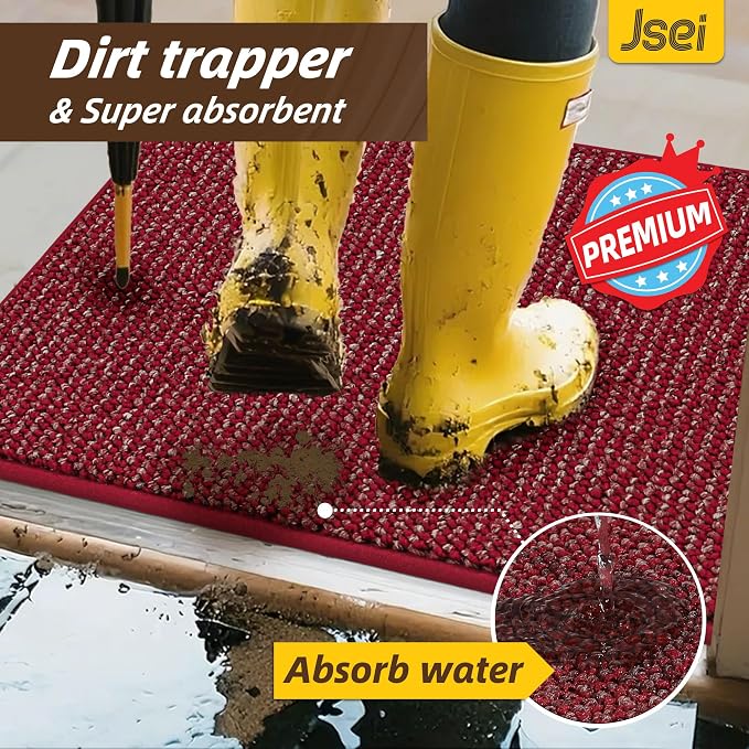 JSEI Dirt Trapper Door Mat 20"x32" Non-Slip Washable Entrance Mat, Dog Doormats, Absorbent & Fade-Resistant Floor Mats, Low Profile Welcome Mats for Entryway, Front Door, and Inside Entrance, Red - Image 5