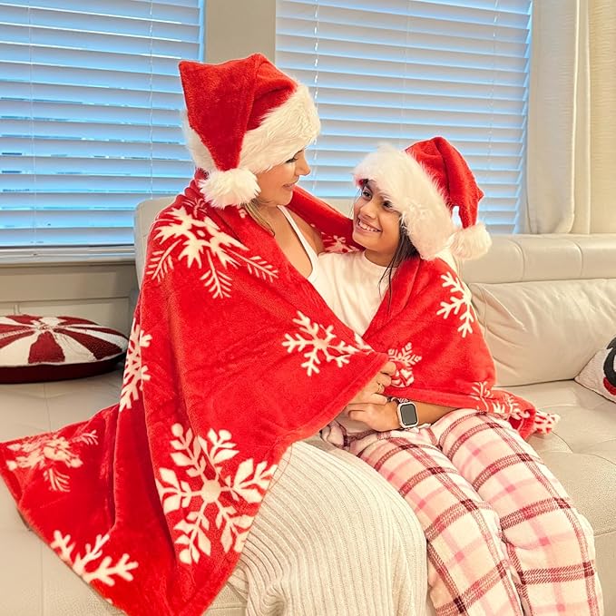 BEDELITE Christmas Throw Blanket?€? Cozy Holiday Blanket with Red Snowflake Design, Soft Lightweight Fleece Christmas Blanket for Couch & Bed, Festive Home D??cor & Gift, 50"x60"
