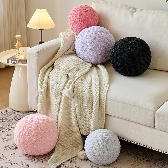 Ball Pillow, Decorative Round Pillow for Couch n, Circle Throw Pillows, Perfect Ball Pillows for Couch, Stylish Decorative Pillows, Versatile Round Throw Pillow (Black, Mini-8.6 Inches)