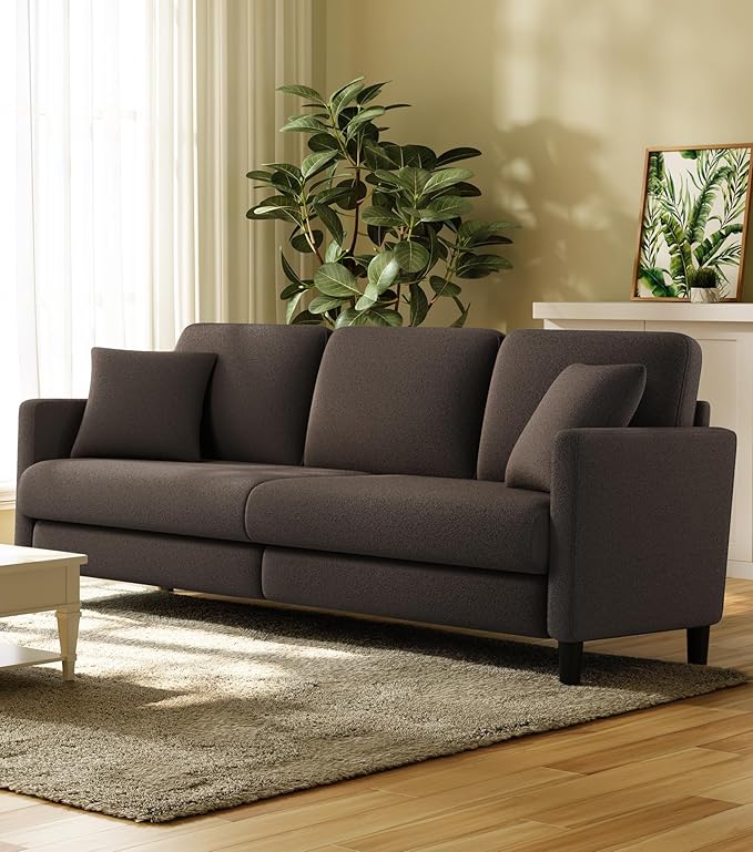 83" Couches for Living Room, Comfy Sofas for Living Room, Teddy Sofa Couch, Tool-Free Setup Loveseat Sofa, All-Wood Love Seat Couches, Small Couch 2 Pillows Included, Khaki