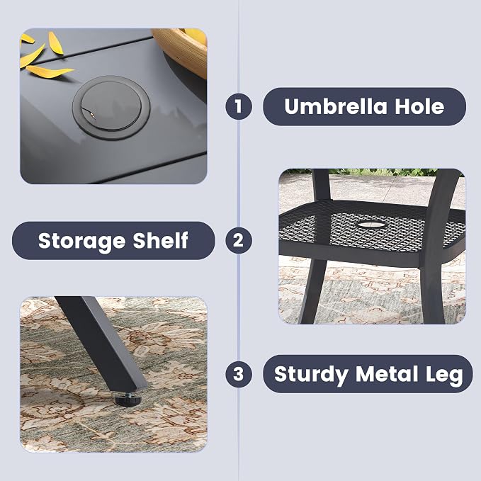 VICLLAX Round Outdoor Dining Set, Patio Table and Chairs Set Set of 6 Patio Stackable Chairs and 47" Outdoor Round Table with Umbrella Hole for Lawn Garden, Dark Grey Chairs and Dark Grey Table - Image 6