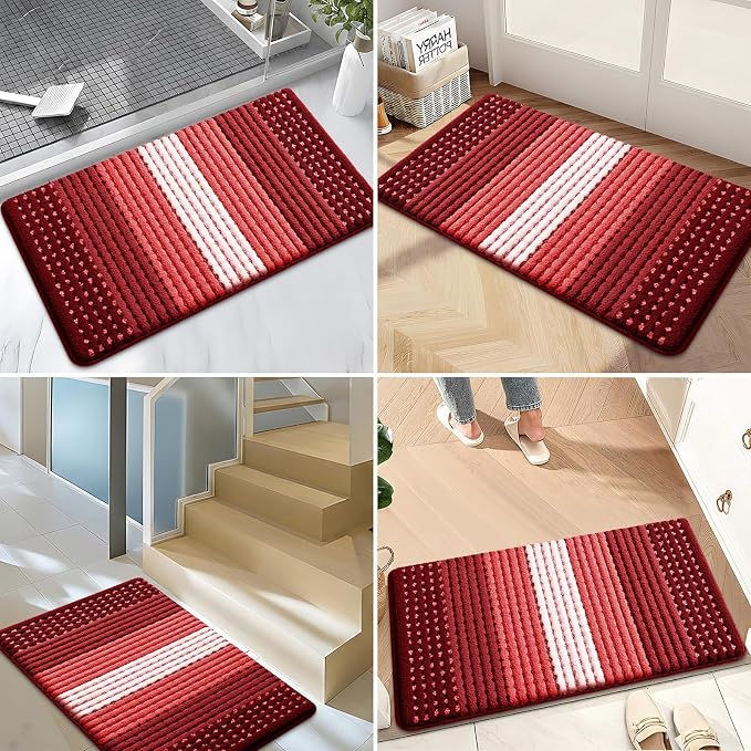 Kitinjoy Indoor Outdoor Door Mat, 32x20 Non-Slip Absorbent Dirt Trapper, Low-Profile Washable Inside Entrance Front Floor Mat, Sturdy Soft Entry Dotted Ombre Doormats for Entryway, Burgundy - Image 6
