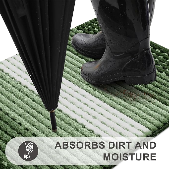 Kitinjoy Indoor Outdoor Door Mat, 59x20 Non-Slip Absorbent Dirt Trapper, Low-Profile Washable Inside Entrance Front Floor Mat, Sturdy Soft Entry Dotted Ombre Doormats for Entryway, Green - Image 2