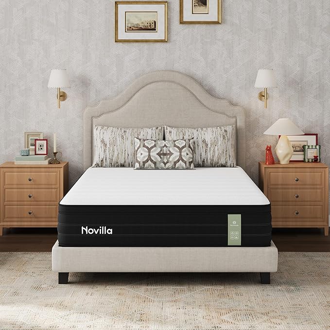 Novilla Full Mattress, Cooling 12 Inch Full Size Hybrid Mattress with Upgraded Individual Coils & Gel Memory Foam, Enhanced Support, Reinforced Edge, Motion Isolation, Pressure Relief, CertiPUR-US