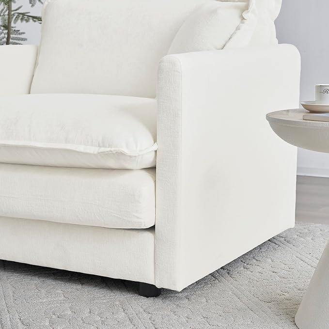 KEIKI Combination Sofa, Upholstered 5 Seater Couch, Oversized U Shaped Sectional Sofa with Reversible Ottoman for Living Room Bedroom Office, White