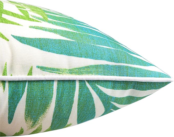 JMGBird Outdoor Pillows Set of 2 with Inserts - 12x20 Waterproof Throw Pillows for Patio Furniture, White Green Palm Leaf Decorative Cushions