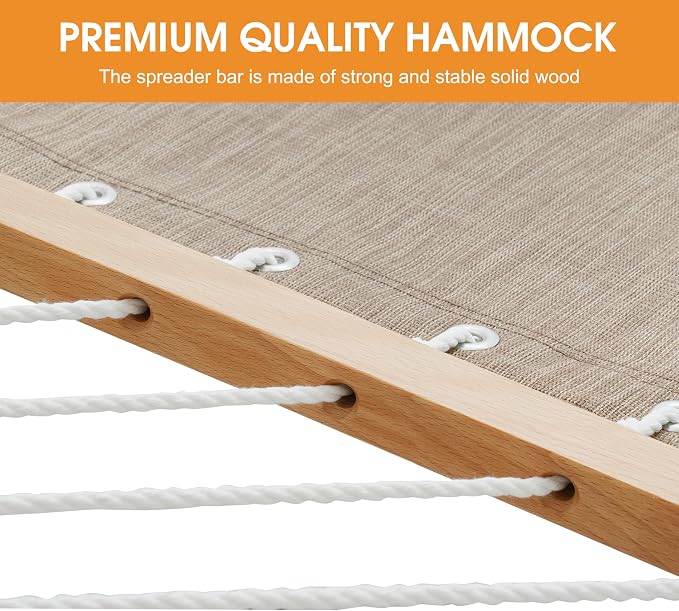 Lazy Daze Hammocks 11 FT Double Outside Hammock Quick Dry Olefin Fabric Hammock with Spreader Bar & Side Pocket for Outdoor Poolside Backyard 450 lbs Capacity, Khaki - Image 3
