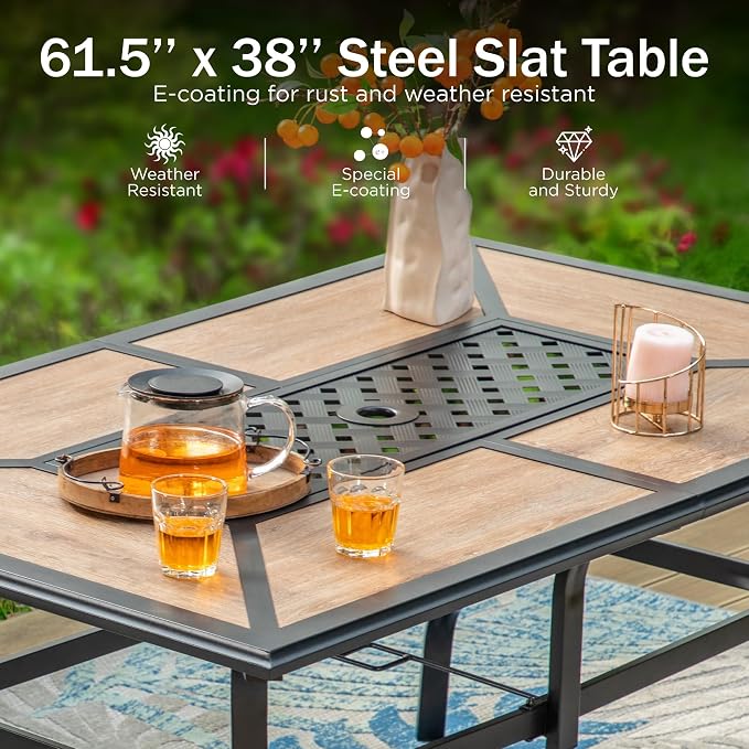 PHI VILLA Outdoor Dining Table for 6, Rectangular Metal Wrought Iron Table with Polywood Tabletop and Umbrella Hole, Large Heavy-Duty Furniture for Patio, Deck, Yard, Porch - Image 4
