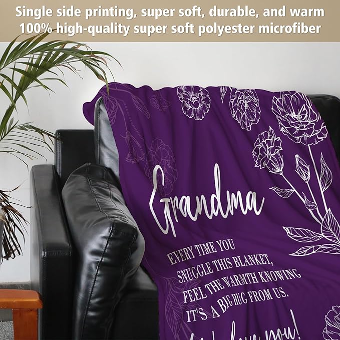 Mothers Day Grandma Gifts, Birthday Gifts for Grandma from Grandkids, to My Grandmother Soft Throw Blanket 60" x 80", Purple
