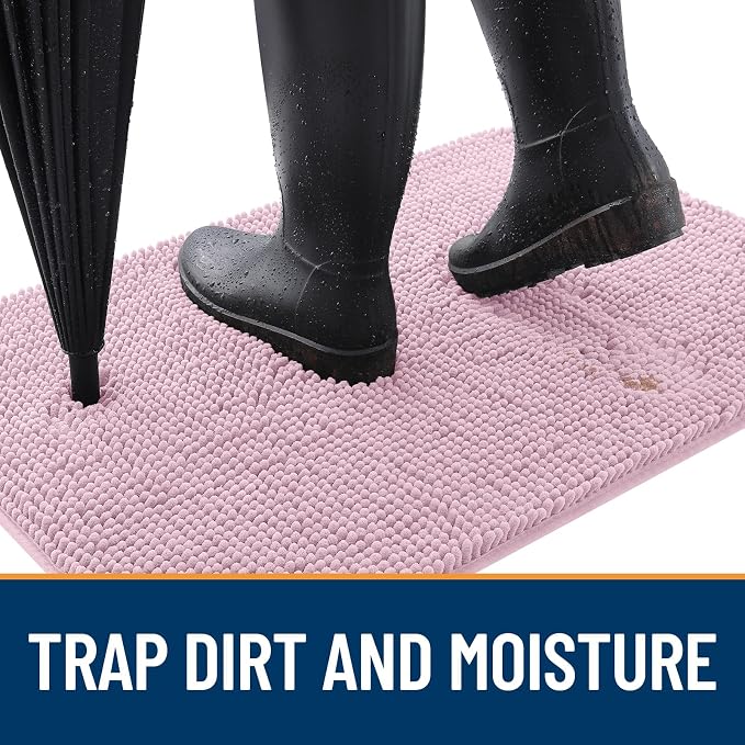 OLANLY Dog Door Mat for Muddy Paws 45x27, Absorbs Moisture and Dirt, Absorbent Non-Slip Washable Doormat, Quick Dry Chenille Mud Mat for Dogs, Entry Indoor Entryway Carpet for Inside Floor, Dusty Rose - Image 2