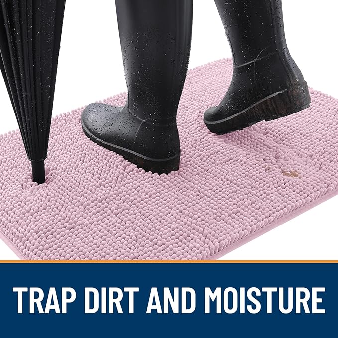OLANLY Dog Door Mat for Muddy Paws 54x32, Absorbs Moisture and Dirt, Absorbent Non-Slip Washable Doormat, Quick Dry Chenille Mud Mat for Dogs, Entry Indoor Entryway Carpet for Inside Floor, Dusty Rose - Image 2