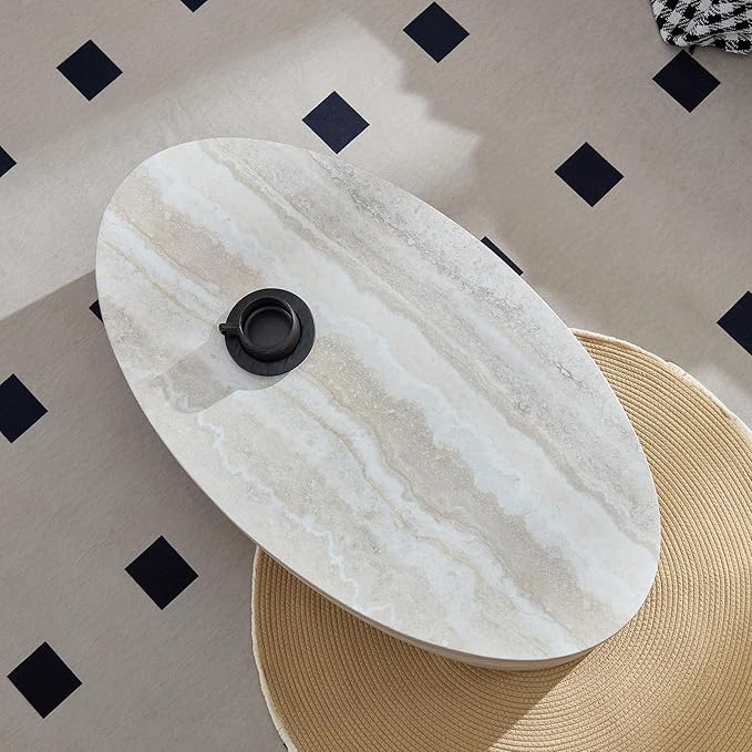 43.31" Oval Coffee Table in Faux Marble,Stylish and Modern Fiberglass Dining Table, No Assembly Modern Center Table for Living Room, Office, or Balcony.(Mars,ø43.31" x 24")