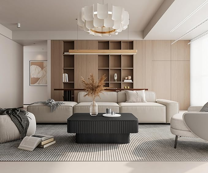 Black Coffee Table with Lifting Top with Storage for Living Room,Fluted Lift Top Coffee Tables with Solid Wood Center Table 38.6'' Modern Smart Rectangular Lift Up Tabletop for Apartment Office