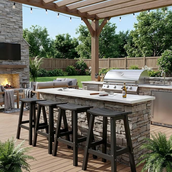 Stoog 3-Piece Patio Bar Set – All-Weather HIPS Outdoor Bar Stools Set of 2, Counter Height Bar Table with Waterproof Top, Fade & Rot Resistant, for Backyard, Deck, Garden, Black - Image 9