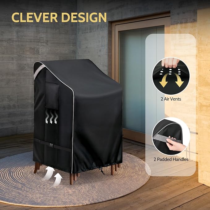 COSFLY Stackable Patio Chairs Covers Waterproof, Outdoor Furniture Covers Heavy Duty for 4-6 Stacking Chairs 1 Pack - Fits up to 28w x 36D x 47H inches (Black) - Image 7