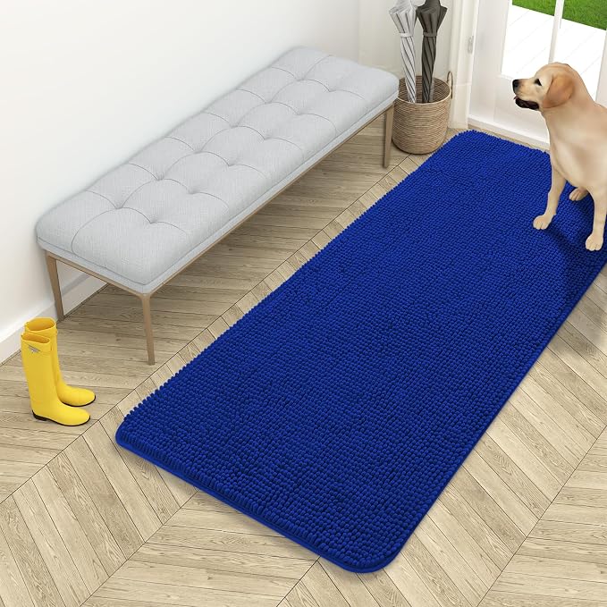 OLANLY Dog Door Mat for Muddy Paws 54x24, Absorbs Moisture and Dirt, Absorbent Non-Slip Washable Doormat, Quick Dry Chenille Mud Mat for Dogs, Entry Indoor Entryway Carpet for Inside Floor, Royal Blue by OLANLY