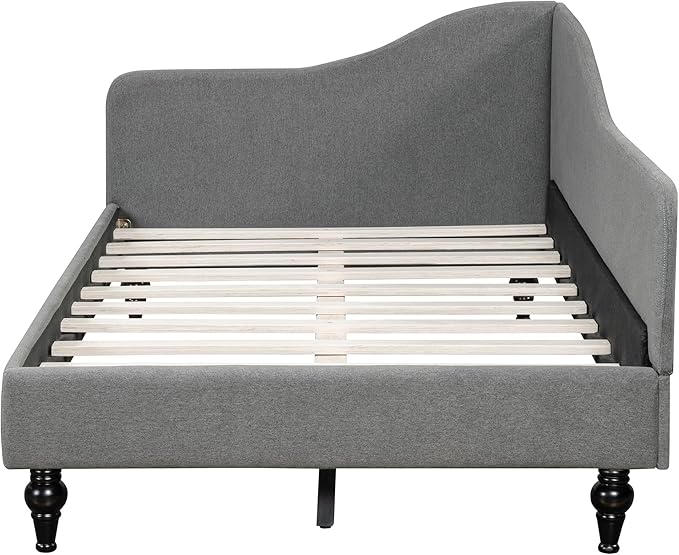 Merax Twin Size Bed Frame Daybed, L-Shaped Linen Corner Sofa with Solid Wood Legs for Living Room & Guest Room, No Box Spring Needed, Grey