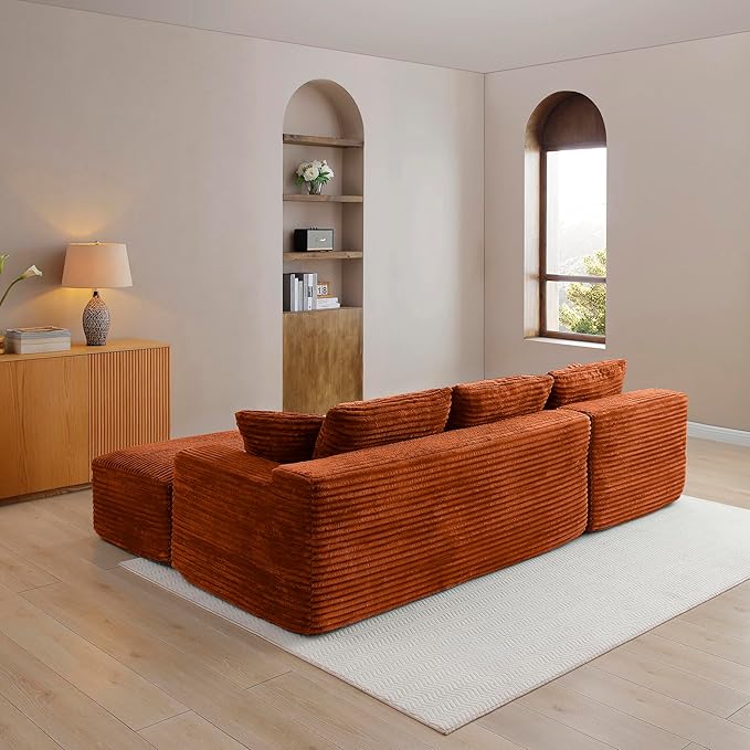 105-Inch L-Shaped Right Facing Corner Compressed Sofa Modular Sectional Boneless Cloud Sofa Floor Foam Couch with Chaise Lounge, Corduroy Corner Boneless Cloud Couch