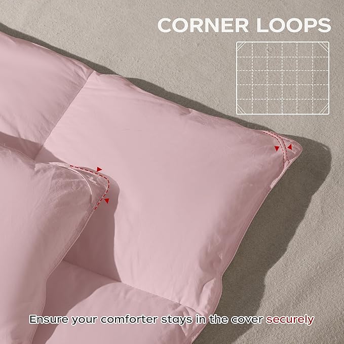 puredown® Goose Feather Comforter King Size, All Season Duvet Insert Medium Warmth, Cloud Soft Hotel Collection Comforters with Cotton Cover Pink 106"x90"