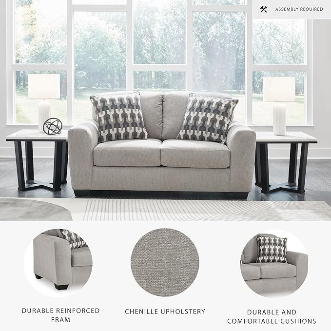 Signature Design by Ashley Avenal Park Casual Loveseat with 2 Toss Pillows, Light Gray