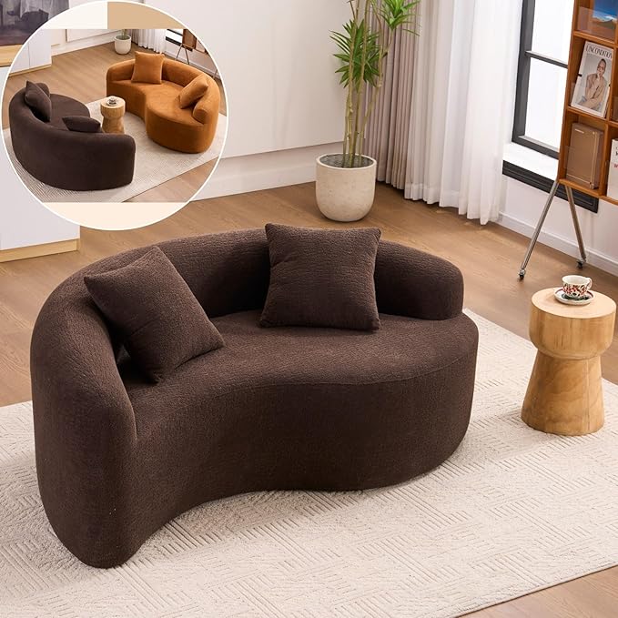 KEIKI S-Curved Loveseat Chenille Couches with 2 Pillows, Upholstered Luxury Plush Cloud Sectional Sofa for Living Room Apartment, Full Sponge Compression