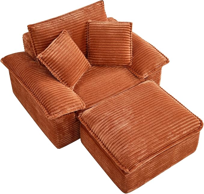 Comfy Boneless Cloud Sofa Chaise Oversized Fluffy Corduroy Upholstered Chaise Lounge for Living Room Bedroom, Modular Compressed Foam Cloud Daybed, Single Seat Sofa