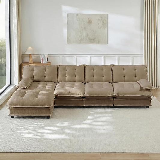 Oversized Modular Sectional Sofa with Reversible Ottoman, 138" Wide L-Shaped Chenille Cloud Couch for Living Room, Deep Seat Furniture Set with Detachable Pillow Armrest and Thickness Cushions | Free Combination, Tufted