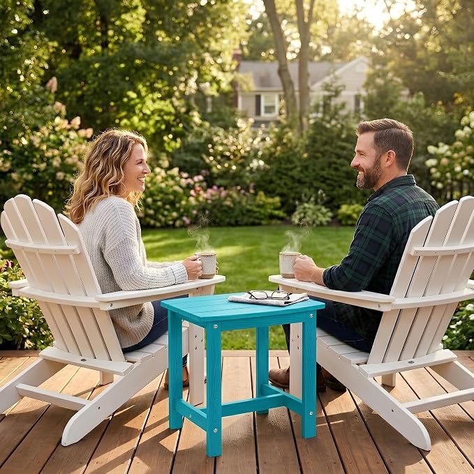 Y&M Outdoor Side Table, HIPS Adirondack Small Single Table, Waterproof Square Outside Table, Balcony Modern End Tables for Patio, Pool, Beach, Porch, Deck, Indoor or Outdoor Use, Aruba Blue - Image 2
