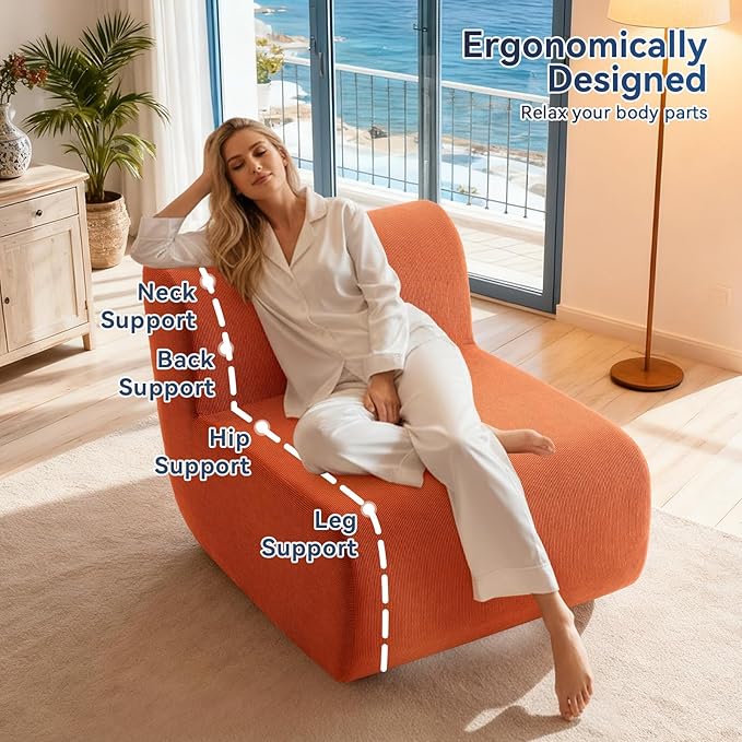 Boneless Sofa 26'' Single Sofa 1 Seater Cloud Floor Couch Corduroy, No Assembly Needed Modern Compression Armless Couch in A Box Erogonomic for Living Room,Bedroom,Office, Orange