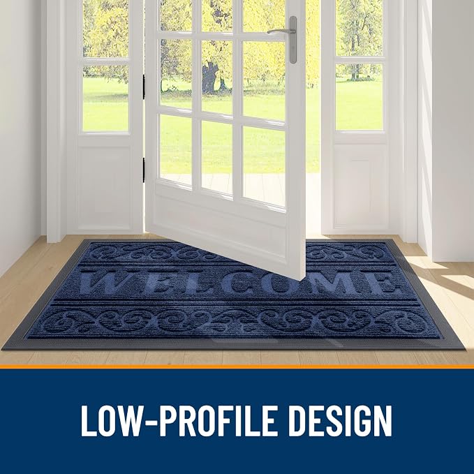 OLANLY Welcome Door Mat Indoor Outdoor Entrance, Heavy Duty Sturdy Front Door Mat, Waterproof All-Weather Doormat, Stain Resistant, Low Profile, Easy Clean Patio Entryway Mat, 36 x 24, Navy Blue - Image 5