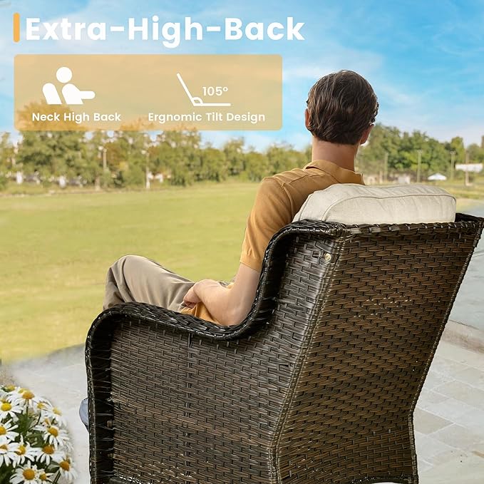 HOOOWOOO Patio Furniture Set,6 Piece Outdoor Furniture Set with Swivel Chairs,Wicker Patio Conversation Couch Chairs Ottoman Set,Beige