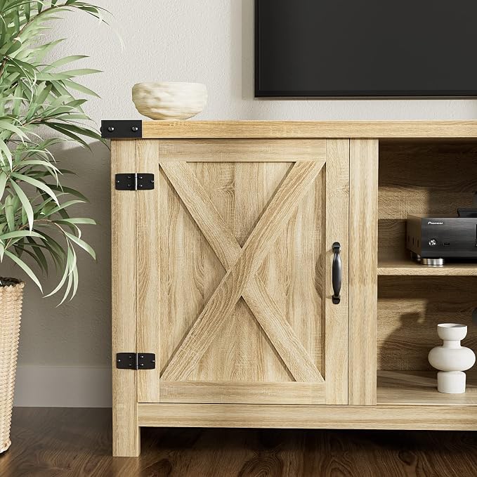 YESHOMY Modern Farmhouse TV Stand with Two Barn Doors and Storage Cabinets for Televisions up to 65+ Inch, Entertainment Center Console Table, Media Furniture for Living Room, 58 Inch, White Oak - Image 6