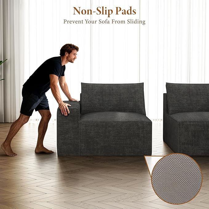 Vesgantti 114" Modular Boneless Couch, Modern 3 Seater Sectional Sofa with Ottoman & Deep Seat, Convertible Chenille L Shaped Cloud Couches for Living Room, No Assembly Required, Dark Grey