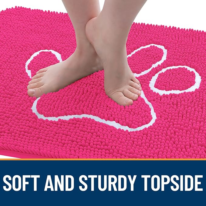 OLANLY Dog Door Mat for Muddy Paws 36x24, Paw Print Design, Absorbs Moisture and Dirt, Absorbent Non-Slip Washable Doormat, Quick Dry Chenille Mud Mat for Dogs, Entry Indoor Entryway Carpet, Hot Pink - Image 4