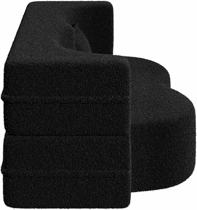 Ball & Cast 78" Floor Sofa Bed with 2 Pillows,Convertible Teddy Fabric Foam-Filled Sleeper Sofa Bed,Pull Out Couch Full Size Folding Mattress for Living Room,Playroom,No Assembly Required,Black